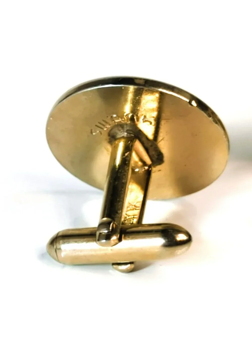Vintage Swank Gold-Tone Black Star Starburst Round Cufflinks Rhinestone Accent